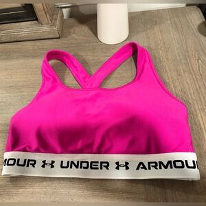 Under Armour Pink and White Compression Sports Bra